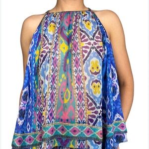 Zara Blue and Purple Patterned Blouse size Xl